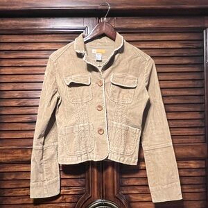 Tulle‎ Anthropologie Vintage Y2K Tan Corduroy Cropped Fitted Jacket Women Sz M